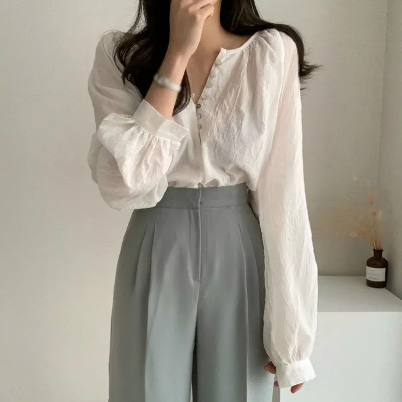Maxct Summer Elegant Vintage Office Lady Fashionable Korean FashionWomen's Blouses Wild Shirts Tops