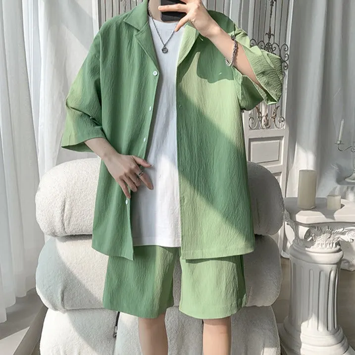 Maxct Textured Two-Piece Shirt and Shorts Set