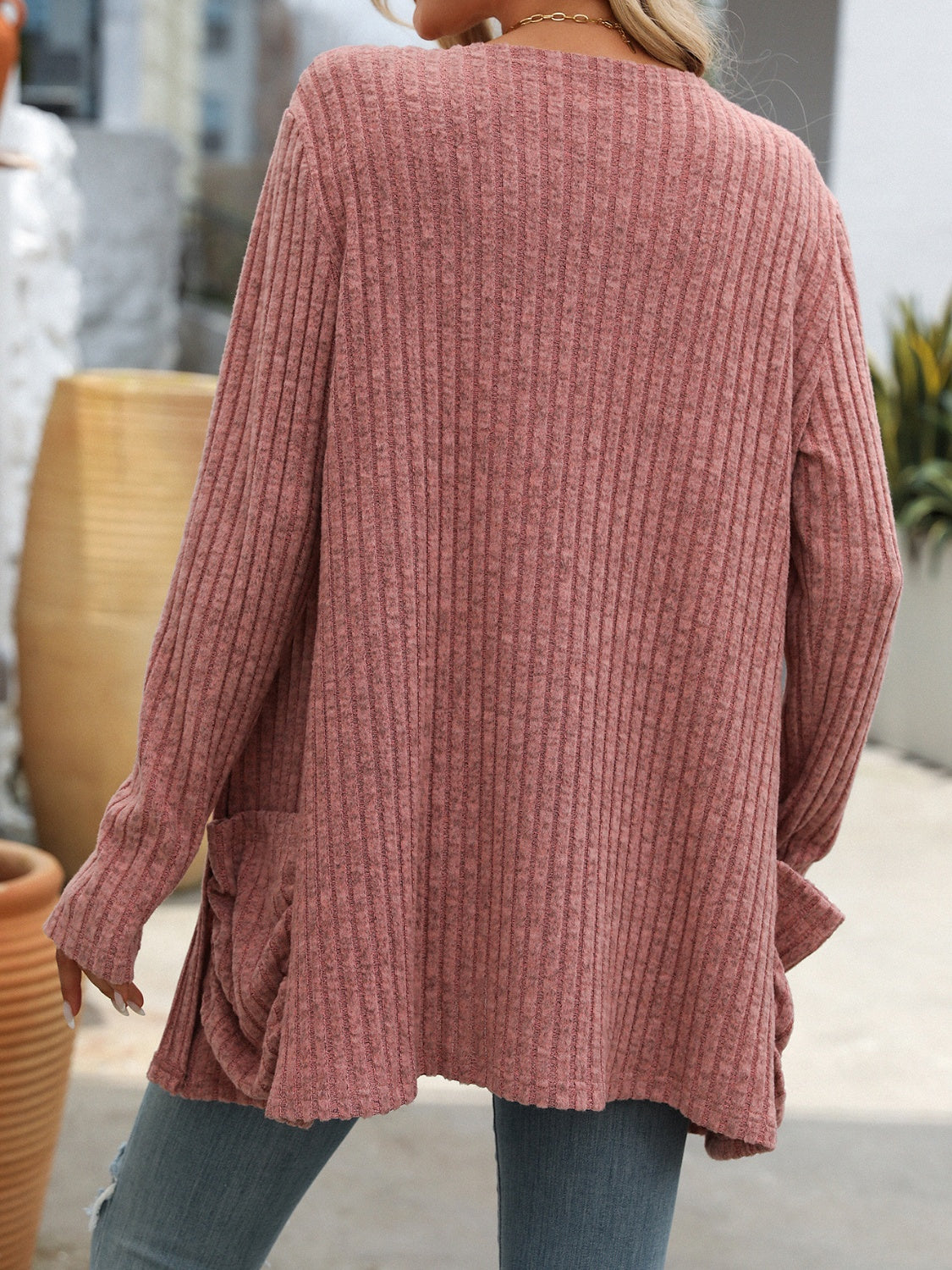 Maxct &Open Front Long Sleeve Ribbed Cardigan