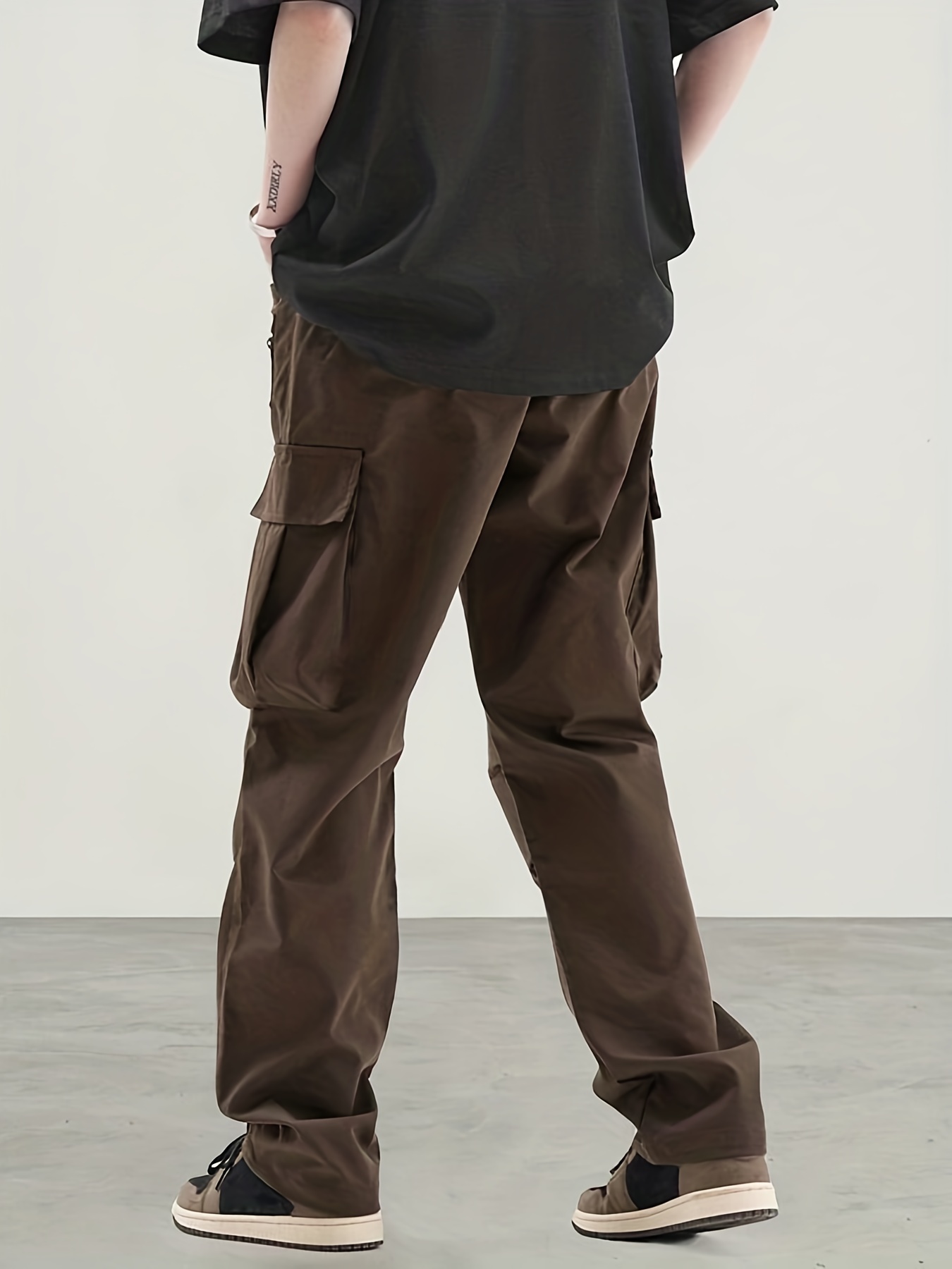 Men's Casual Cargo Pants, Regular Multi Pocket Waist Drawstring Work Pants For Outdoor Activities