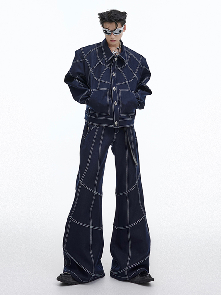 Oversize Stitch Denim Jacket & Wide-leg Stitch Denim Jeans Setup NA676
