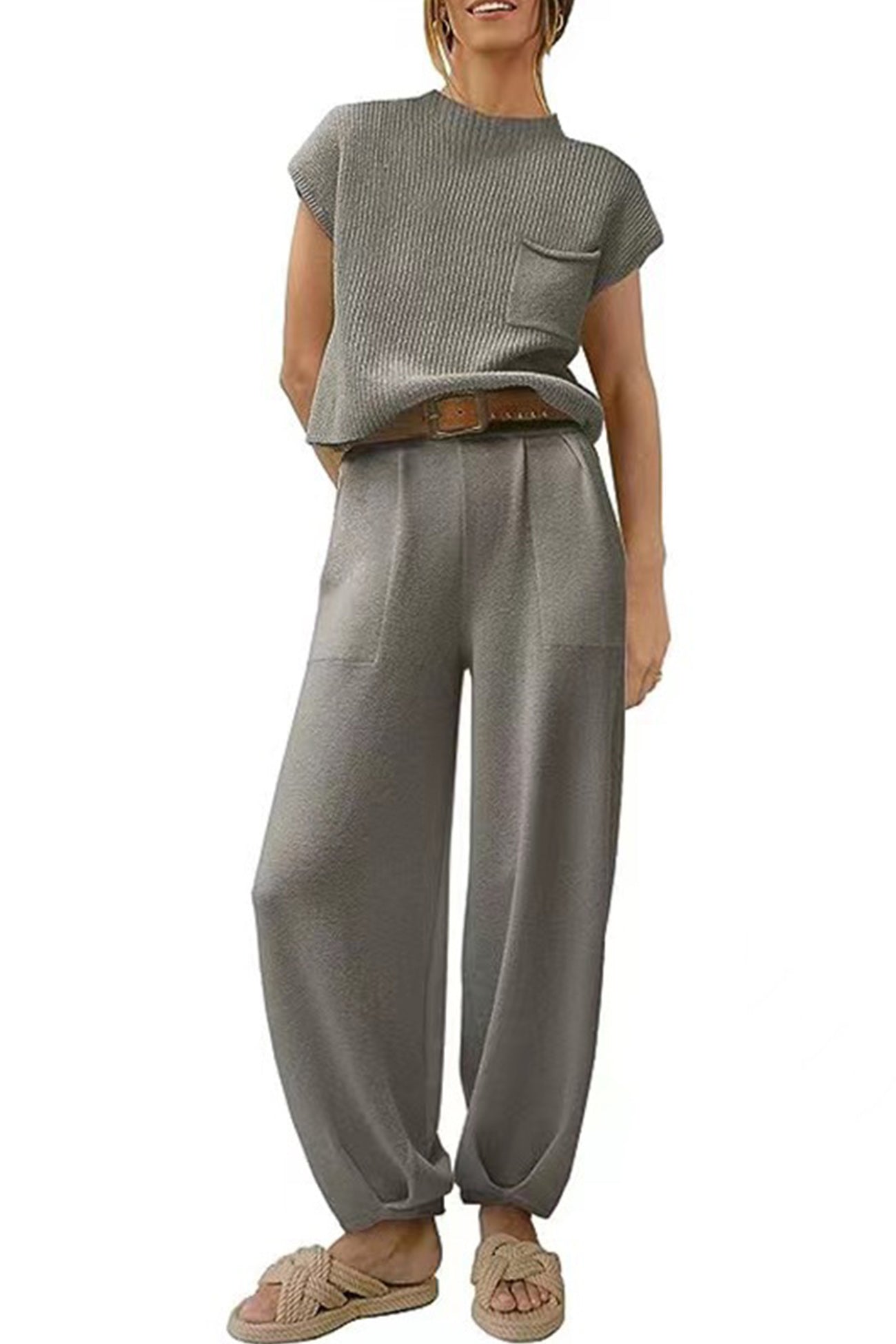 Maxct Ribbed Mock Neck T-shirt Pants Suits