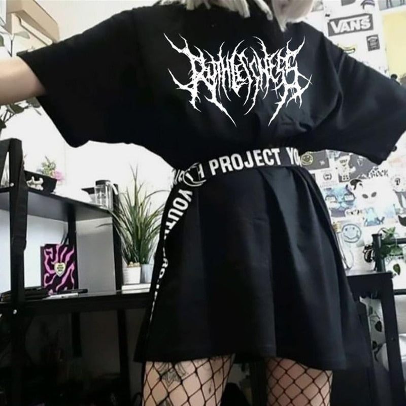 Maxct Women T-shirt Black Cotton Oversized T Shirt Express Hip-Hop Top Harajuku Retro Beautiful Gothic Graphic Punk Woman Clothes 703-0