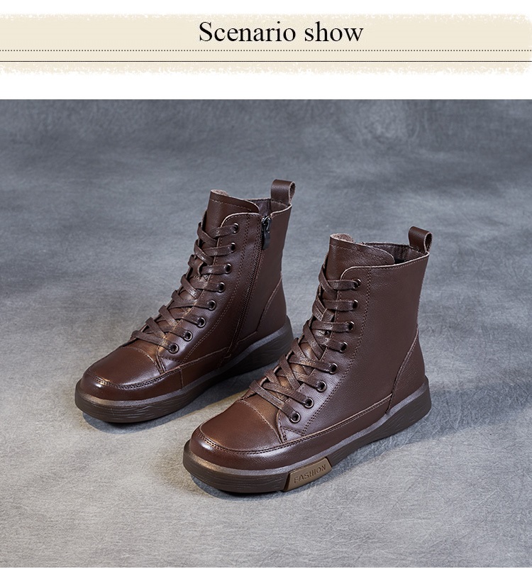Handmade Retro Leather Ankle Boots: Women's Winter Flats - true deals club