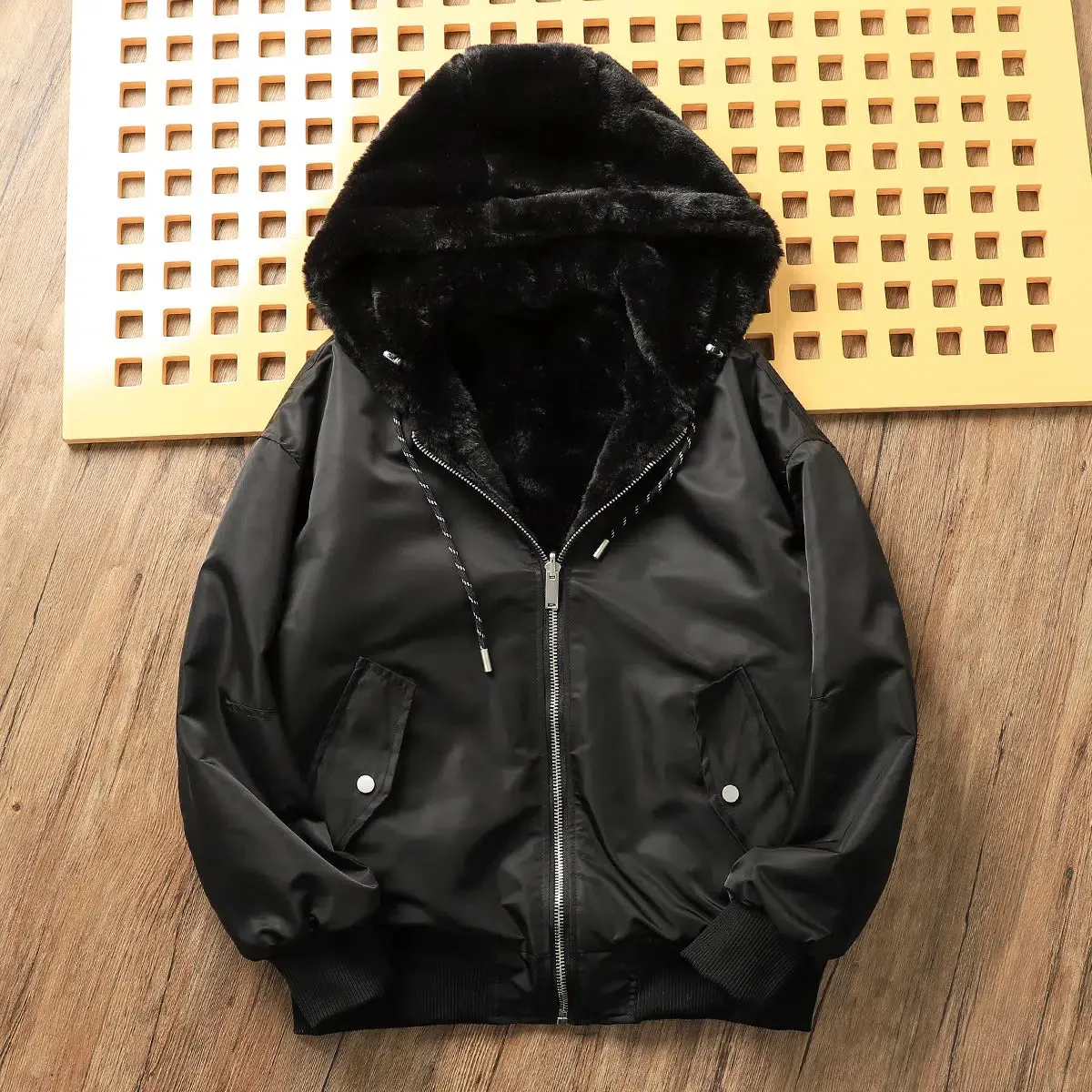 Maxct Velvet Fleece Hooded Bomber Jacket