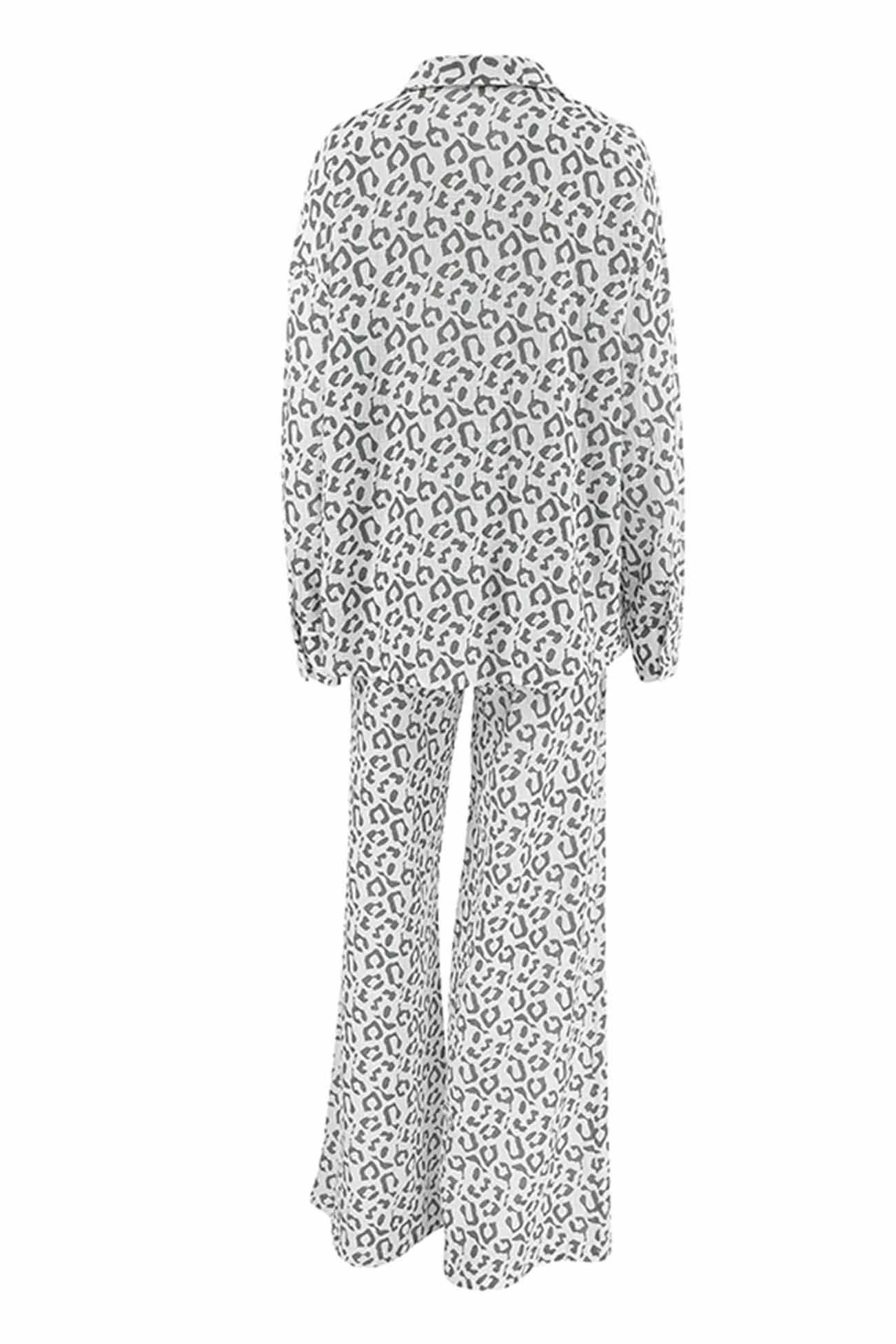 Maxct Cotton Leopard Shirt Long Pants Two-Piece Set