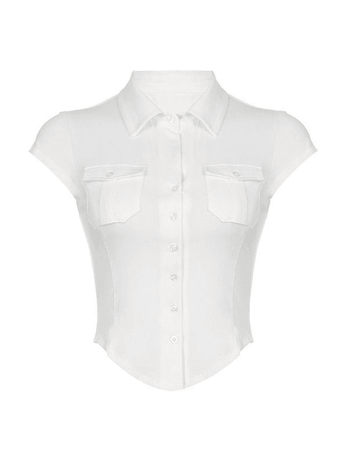 Maxct Pocket Button Down Cropped Blouse