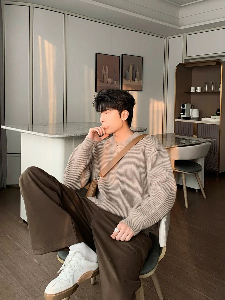 Maxct Pleated Henley Bottoming Sweater