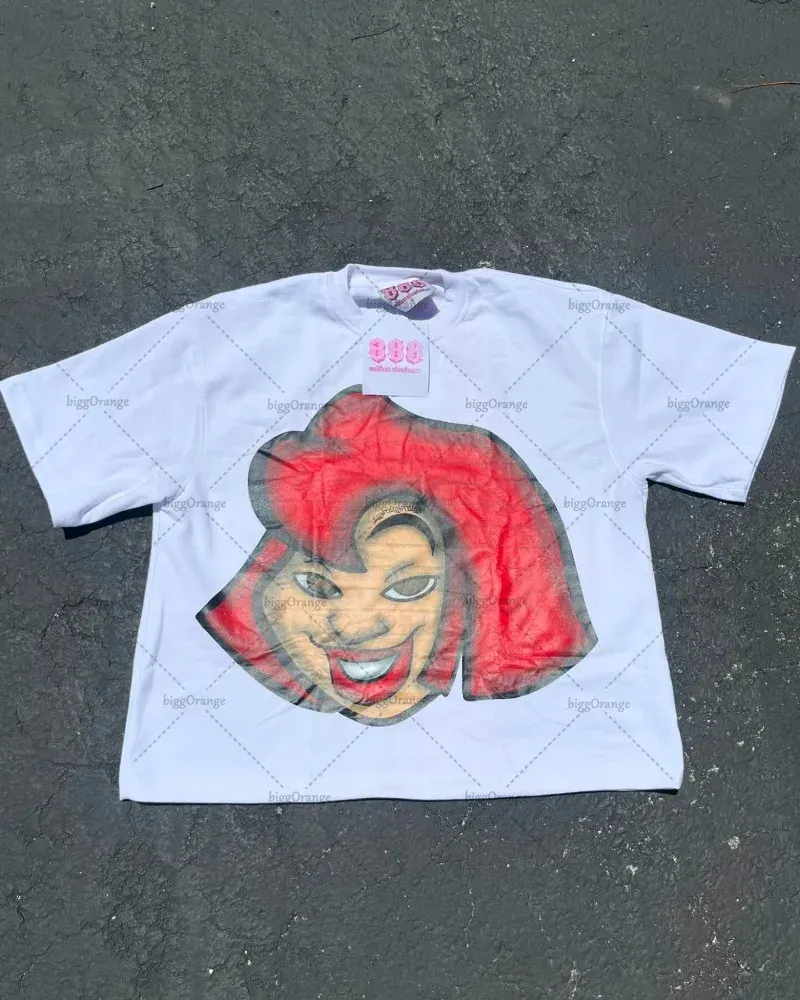 European and American Street Fashion Brand Versatile T-shirt Tops Women Y2k Retro Cartoon Print Oversized Short-sleeved Men
