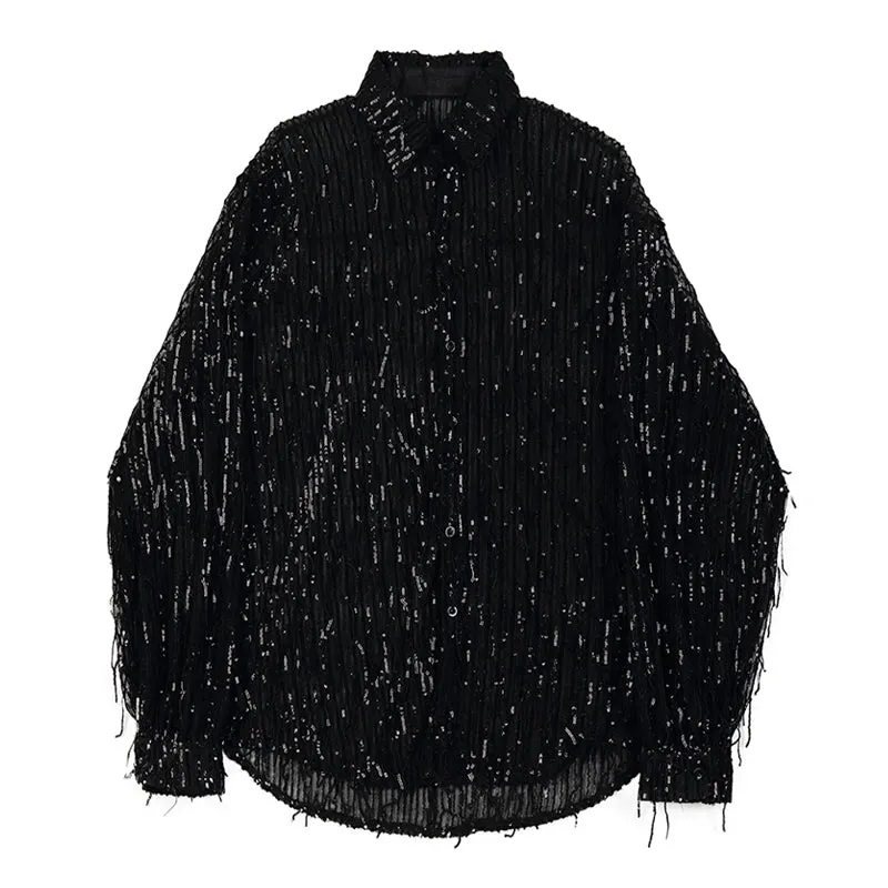 Maxct Summer Stage Tassels Sequins Tops Shorts Suits