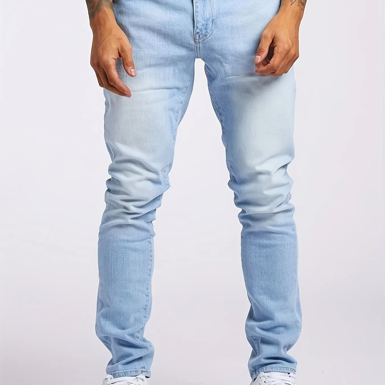 Maxct  Slim Fit Jeans, Men's Casual Street Style Solid Color Mid Stretch Denim Pants For Spring Summer
