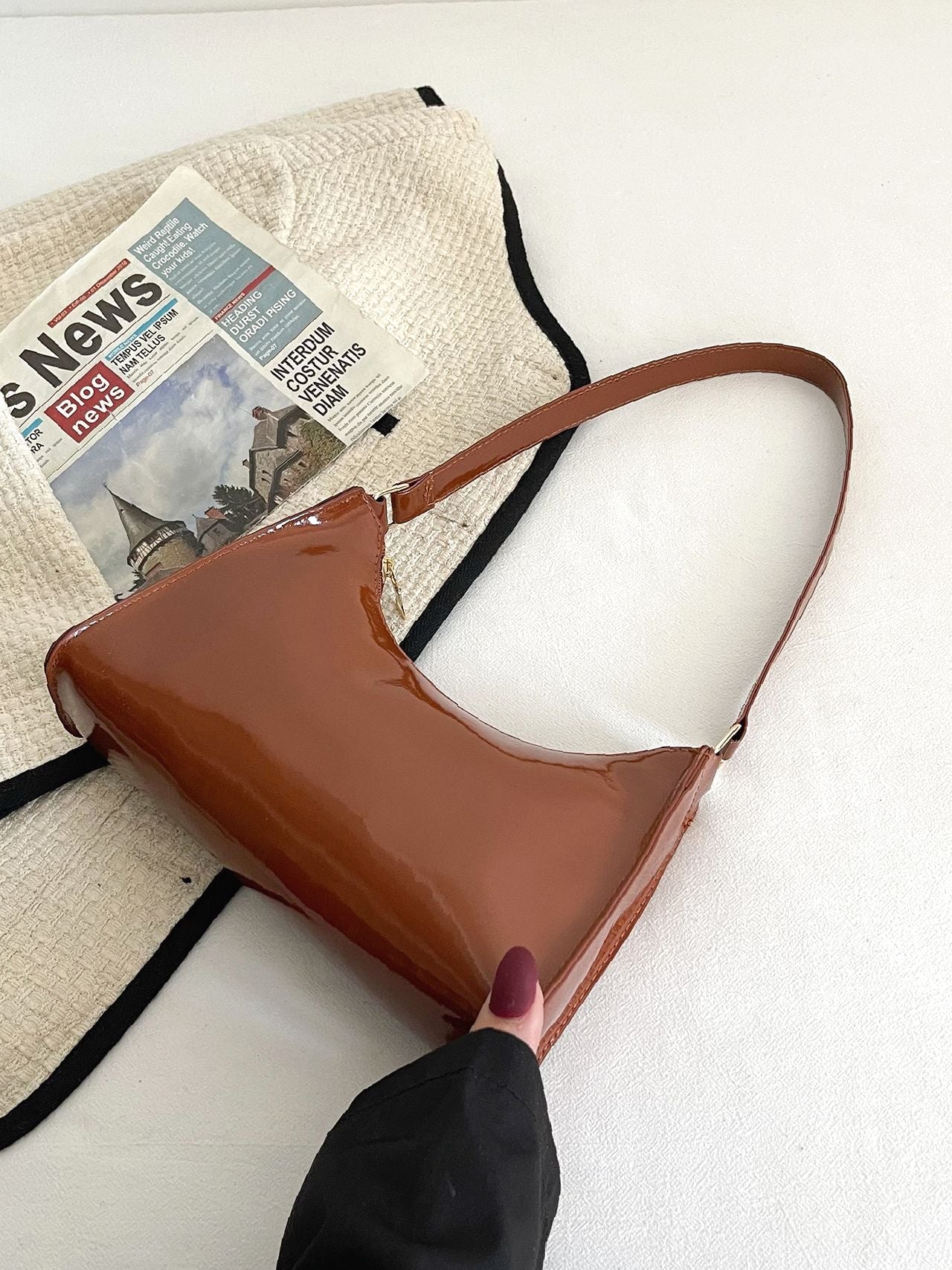 Bag For Love - Artificial Patent Leather Square Bag  - Women Maxct Bags