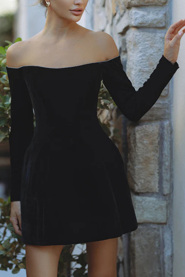 Black Off Shoulder Dress High Waist Slim Short Dress Retro Y2k Luxury Party Evening Dress Vestidos