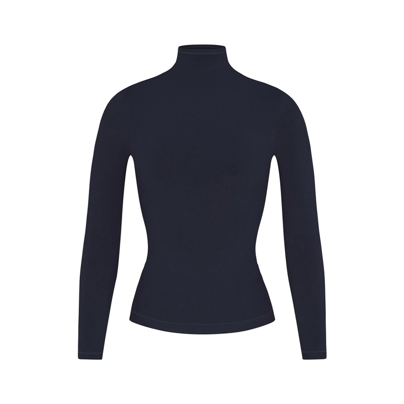 Solid Color Slim Fit T-shirt Women Spring Autumn Basic Crop Tops Casual Long Sleeve High Neck Female Fashion Tees Clothes