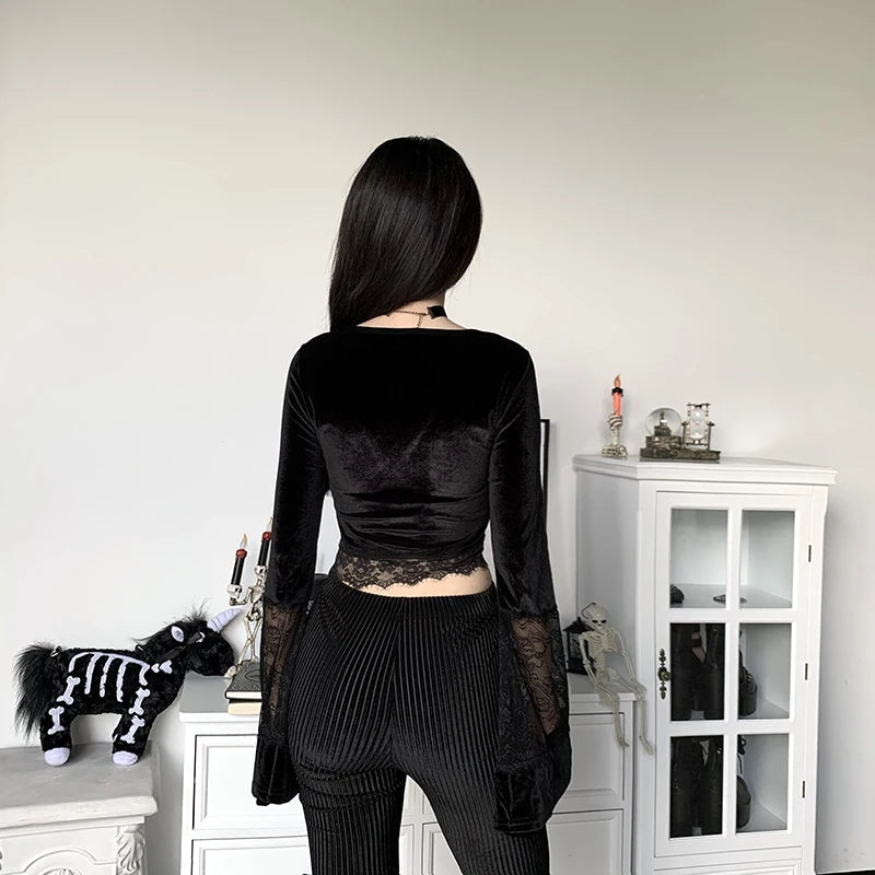 Maxct &Goth Lace Flare Cuffs Crop Top
