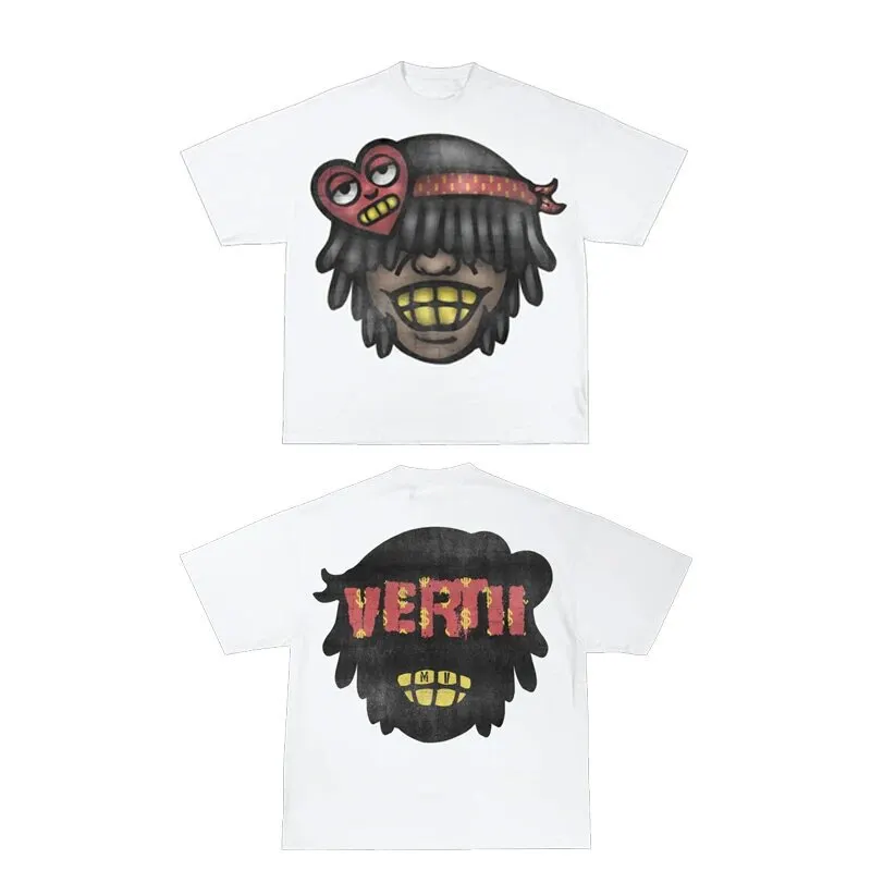 Maxct street fashion men streetwear Street T-shirt Men's Y2g Hip Hop Rock Cartoon Pattern Printed Sweatshirt Graffiti Graphic Oversized round Neck Short Sleeve