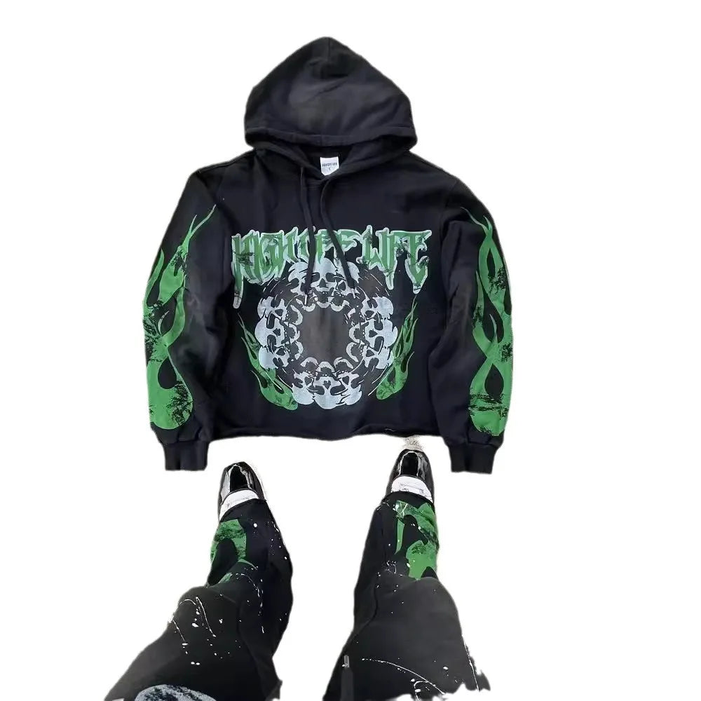 Maxct Y2k Winter Long Sleeved Hoodie Sweatshirt Oversized Winter Clothes Streetwear Y2k Vintage Punk Graffiti Print Top School Ootd