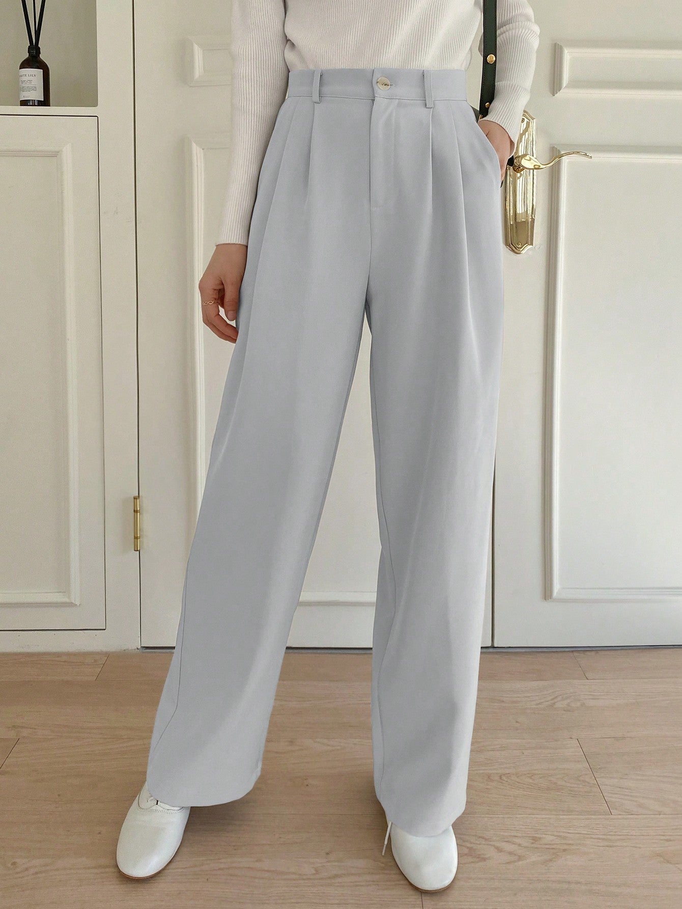 Maxct Solid Color Casual Straight-Leg Pants With Pockets