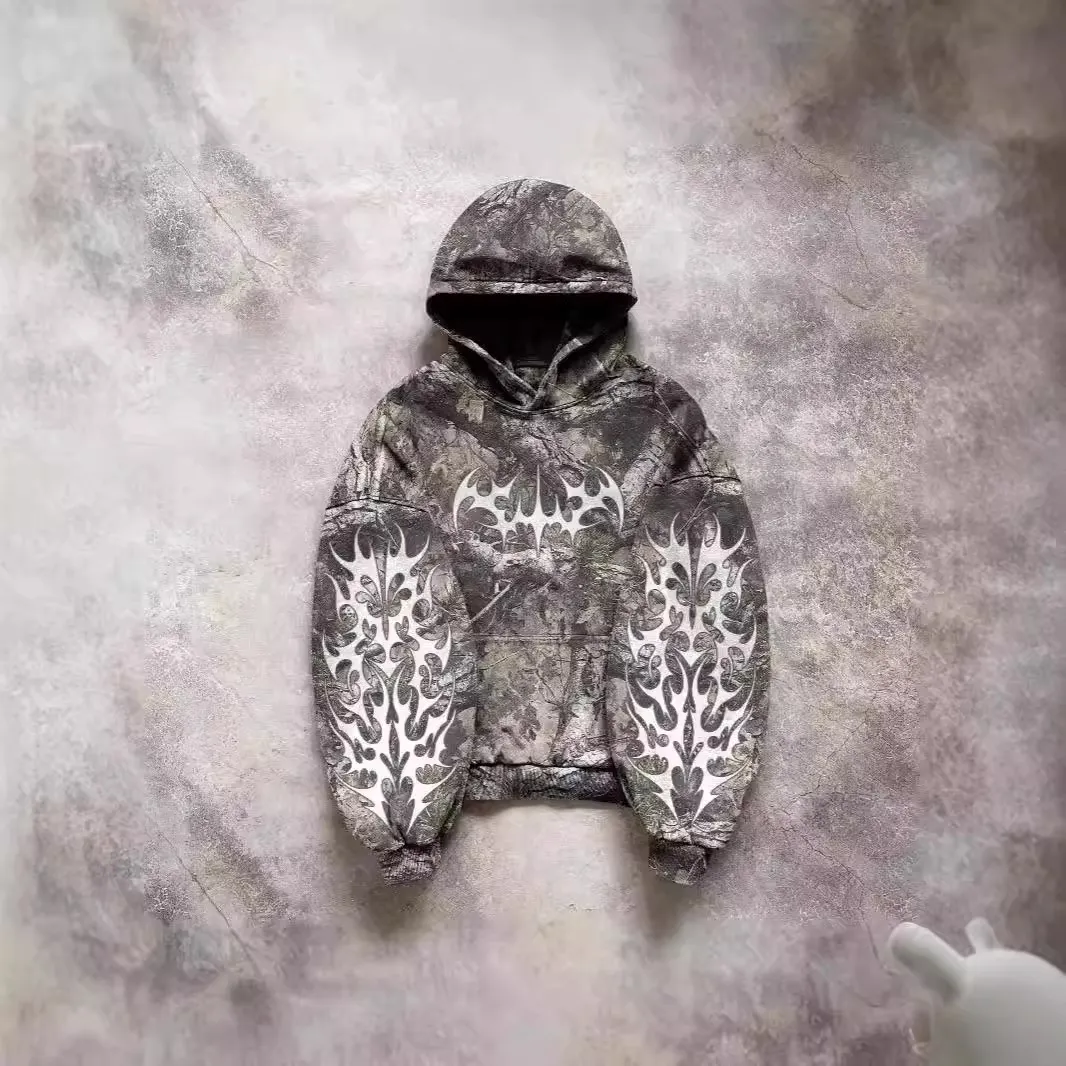 Maxct Camouflage Hooded Coat Sweater Loose New Printed Men's and Women's Pullover Street Fashion Y2K Retro