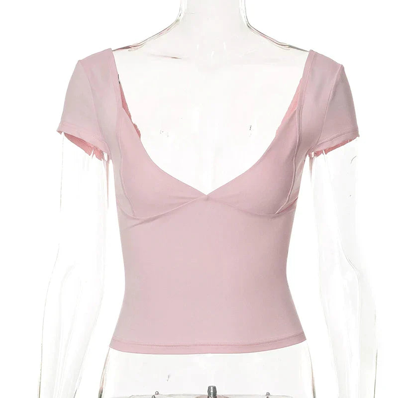 Maxct- Summer Sexy T Shirt Tops for Women Clothes Stretch Slim Tees Shirt Femme V Neck Long Sleeve T-shirts Streetwea