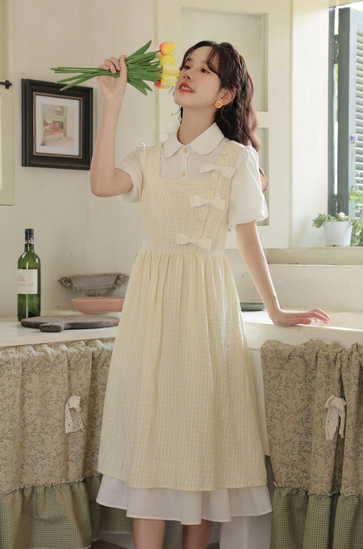 Gingham Bows Twofer Dress Maxct