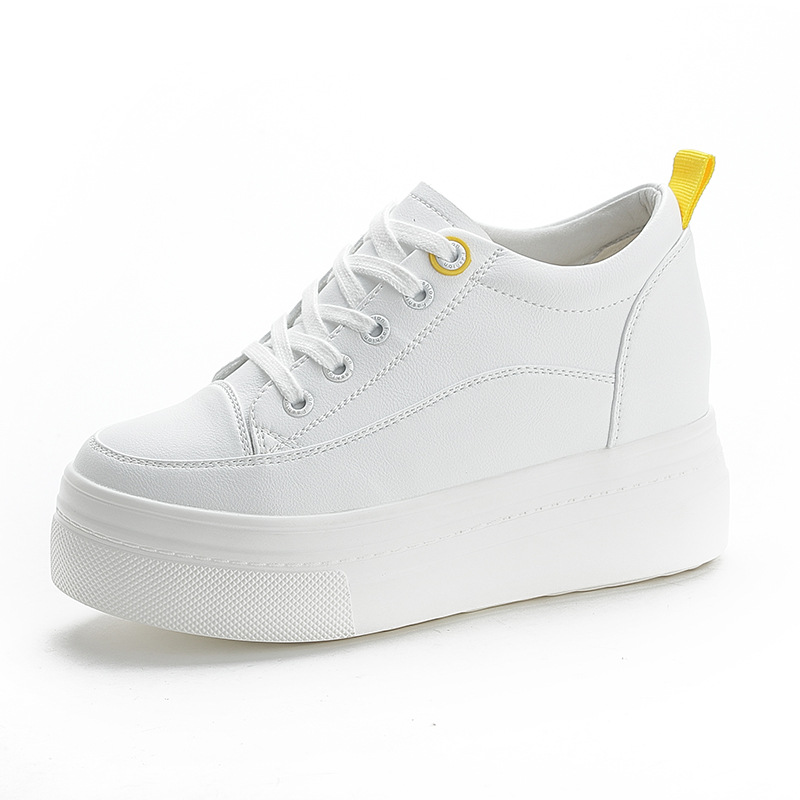 8cm Genuine Leather Women's Platform Wedge Sneakers - true deals club