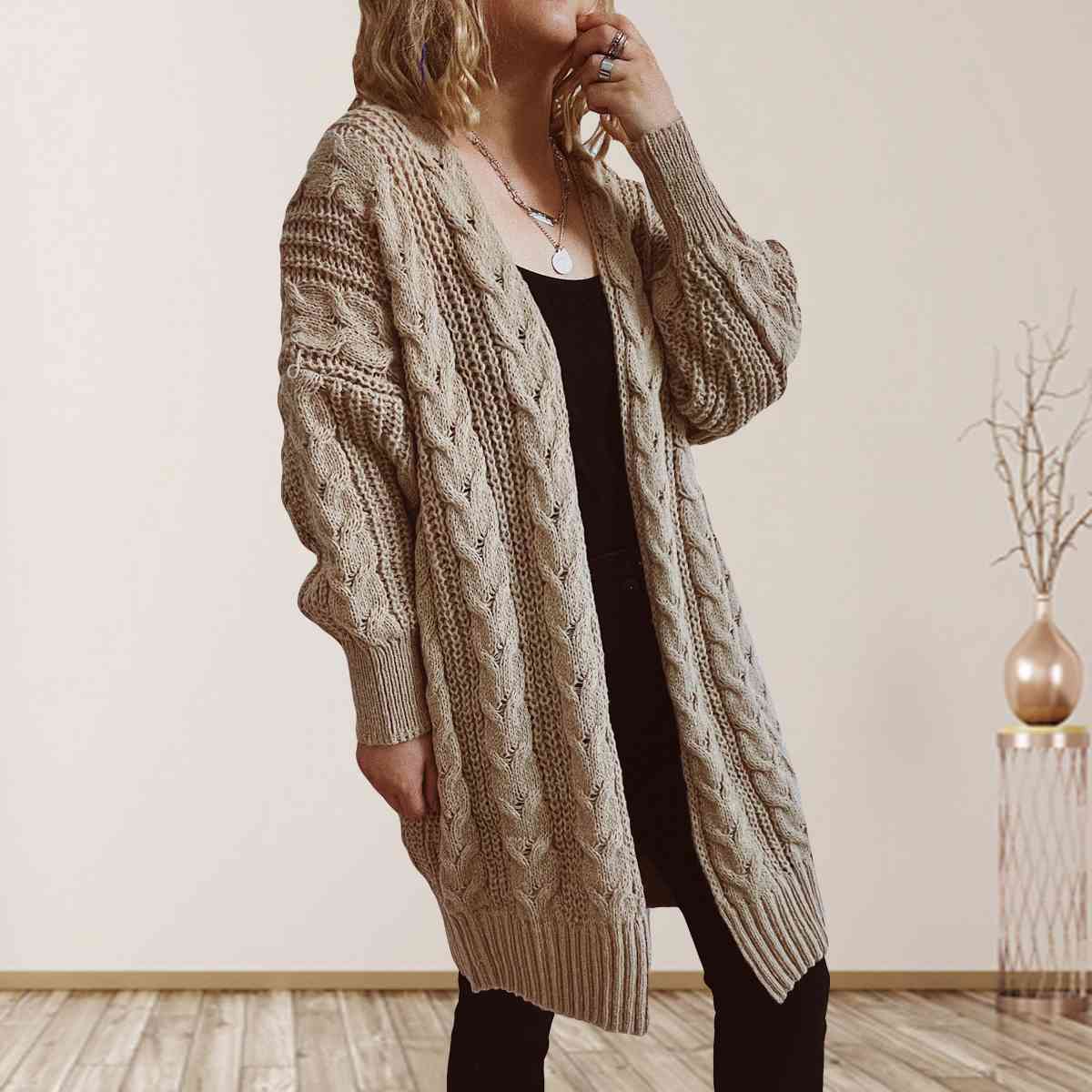 Maxct &Cable-Knit Open Front Dropped Shoulder Cardigan