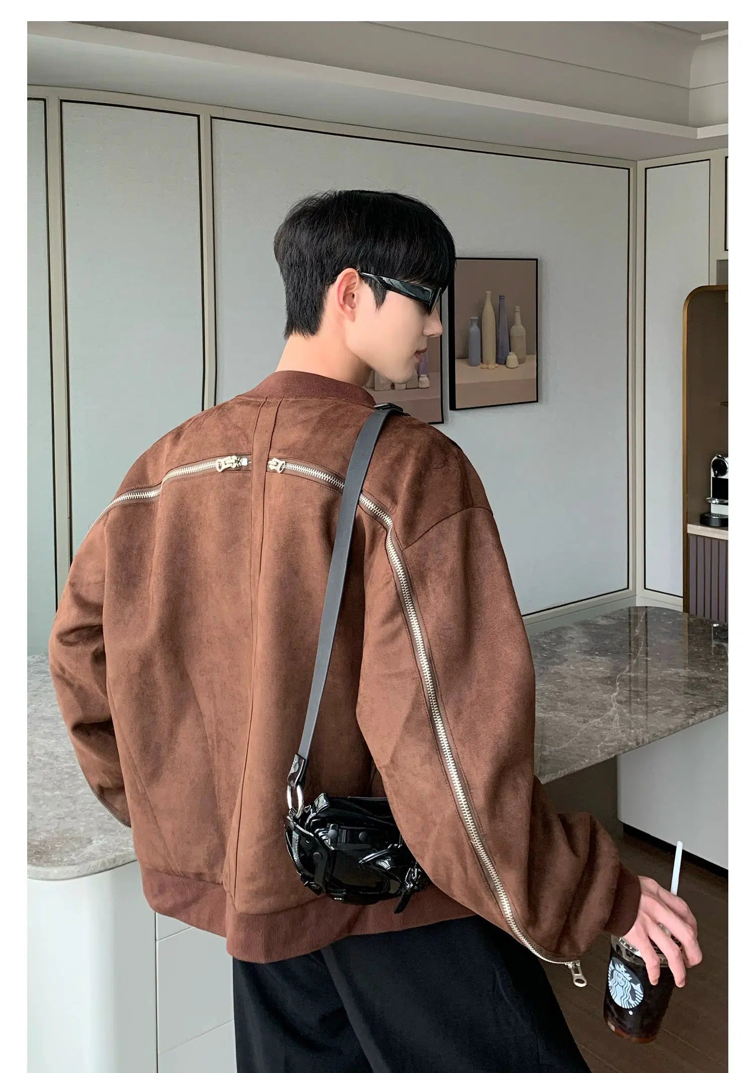 Maxct Zipper Velvet Suede Baseball Jacket