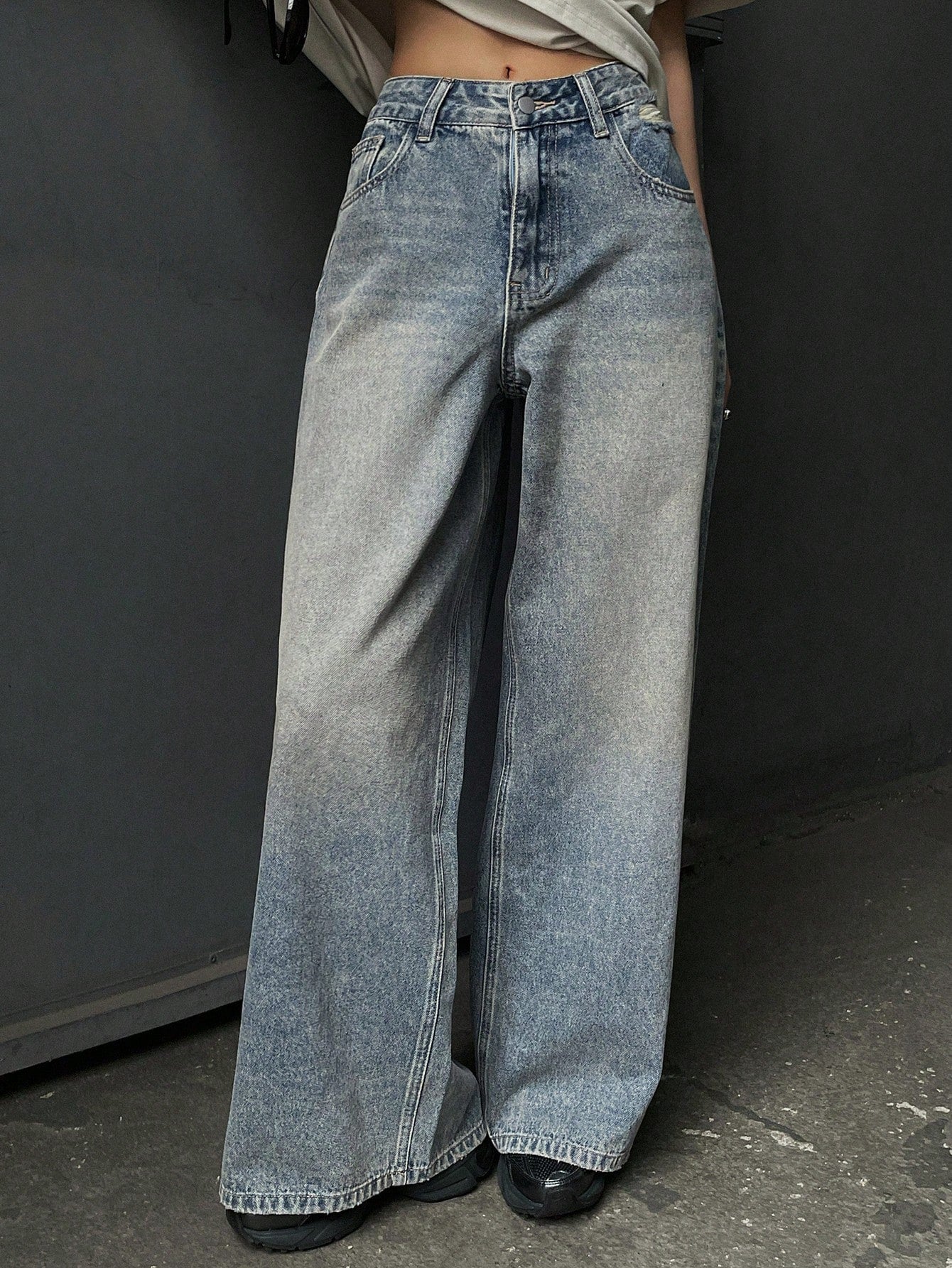 Maxct Women's Casual Loose-Fit Wide Leg Denim Pants With Pockets For Everyday/Travel
