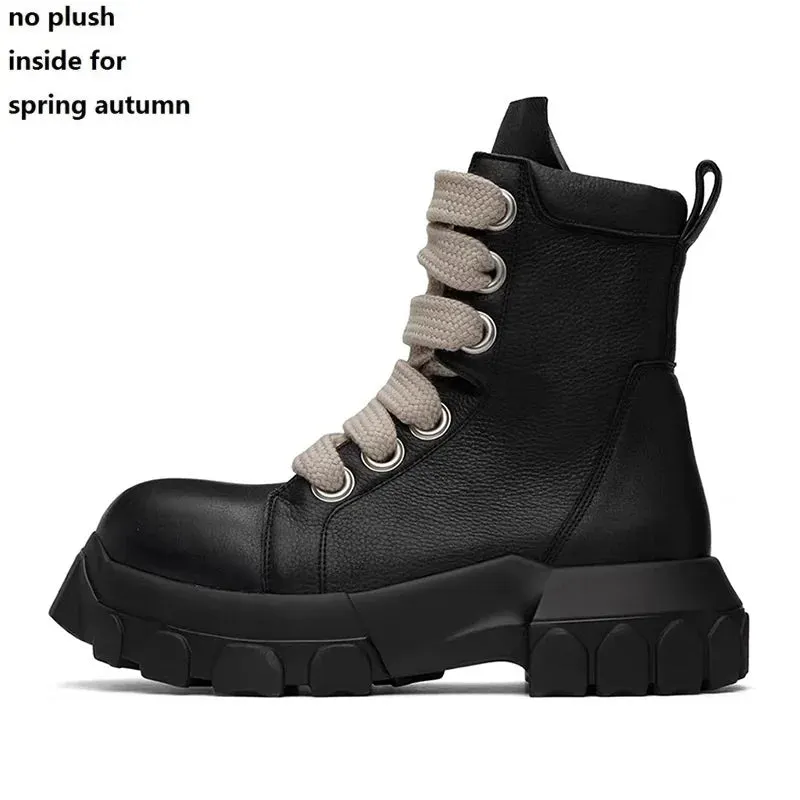Style Cross-Tied Chunky Bottom Leather Men's British Ankle Boots Maxct