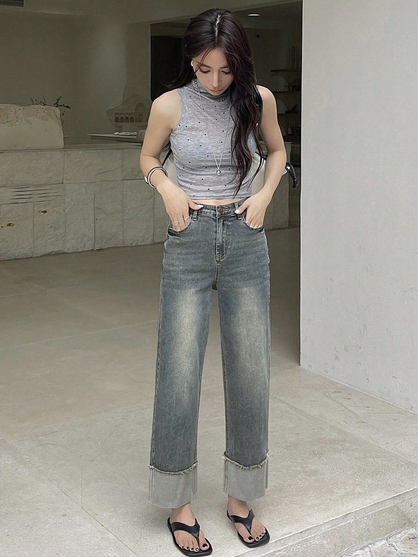 Maxct Women Loose-Fit Straight-Leg Denim Pants With Pockets For Daily Casual Wear
