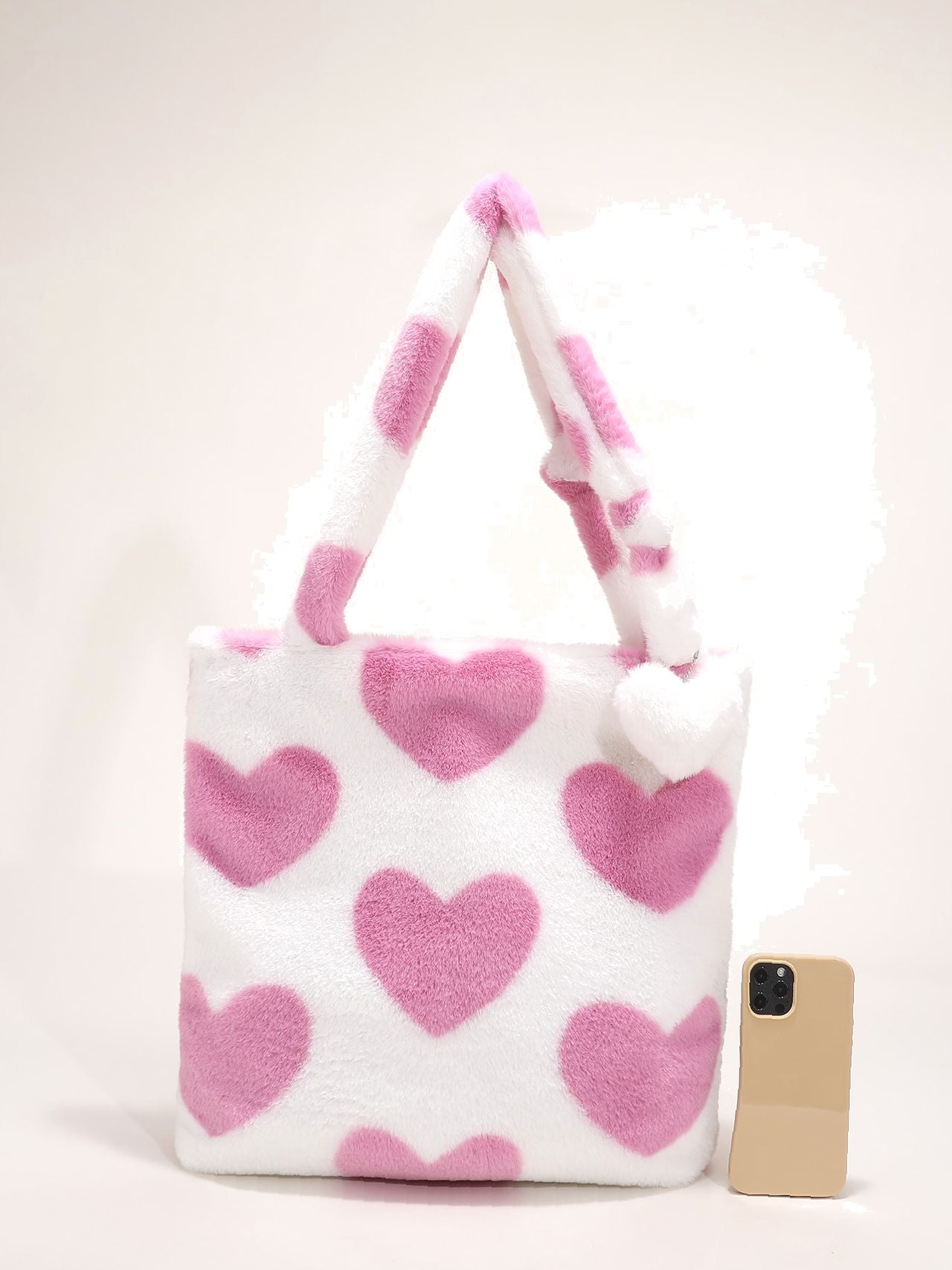 Maxct - Fluffy Heart Pattern Shoulder Tote Bag  - Women Tote Bags