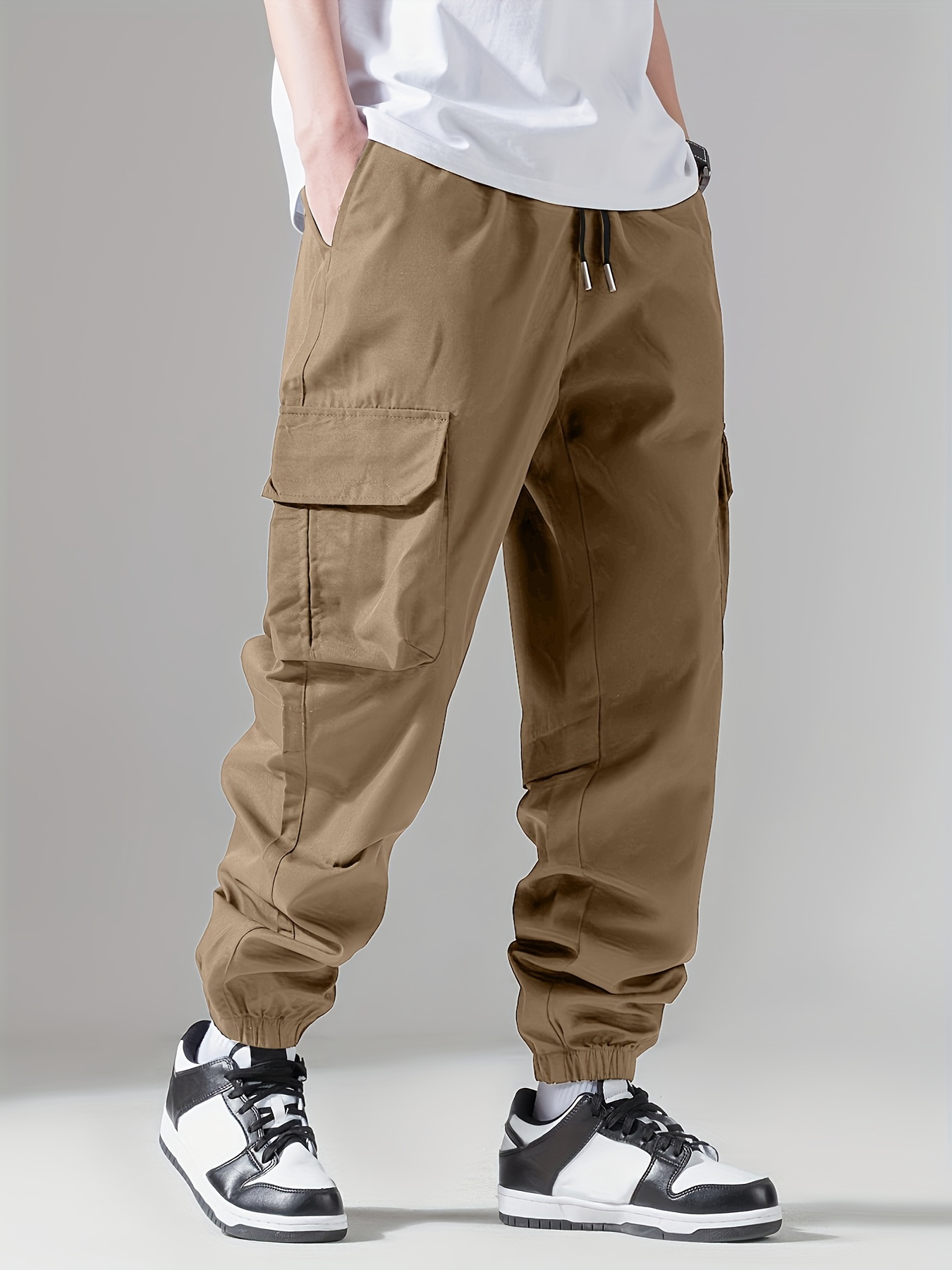 Casual Loose Fit Multi-pocket Drawstring Cargo Pants, Men's Joggers For Spring And Fall Outdoor