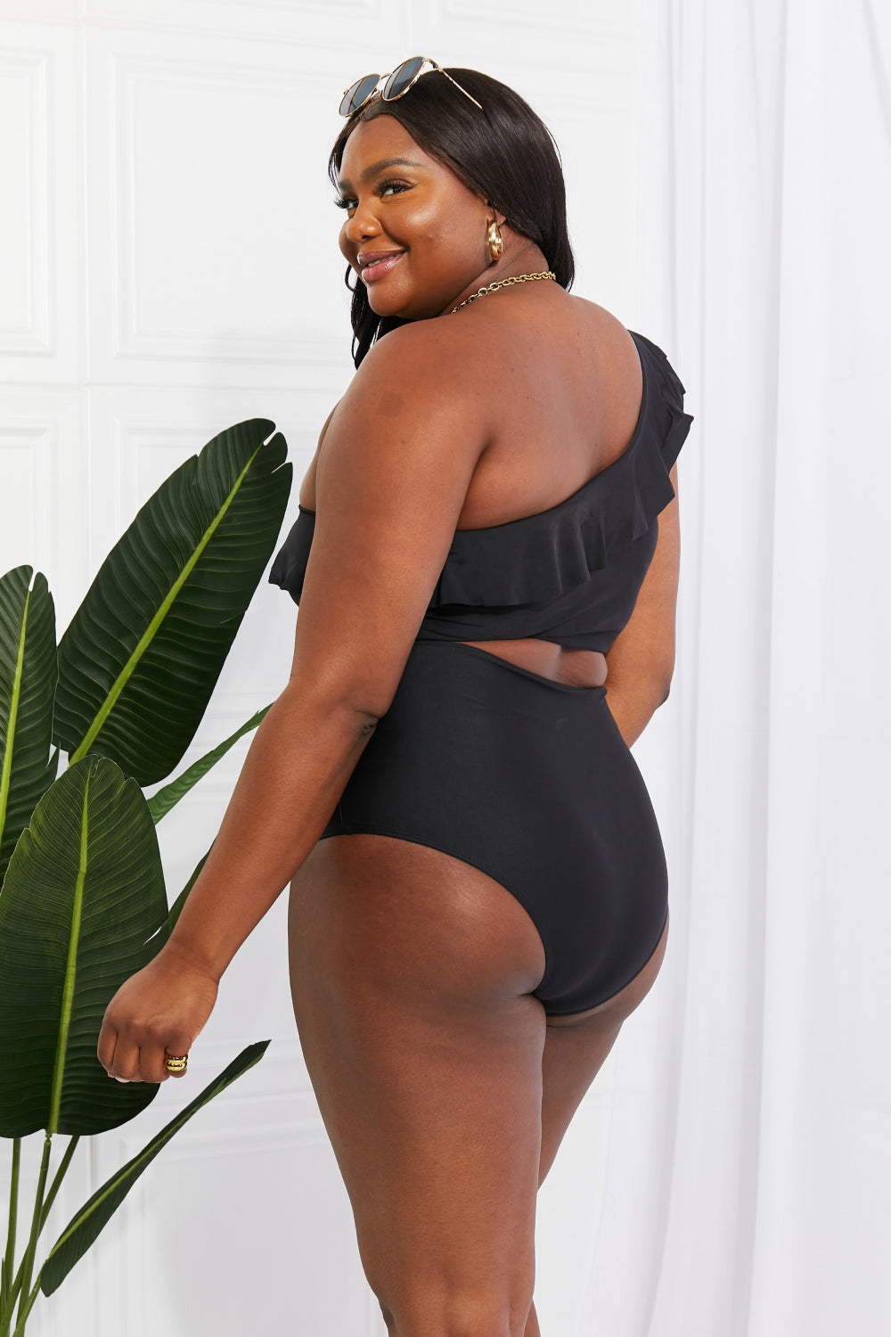 Maxct &Marina West Swim Seaside Romance Ruffle One-Shoulder Bikini in Black