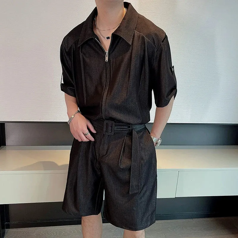 Maxct Casual Zipper T-shirt Shorts Two-piece Set