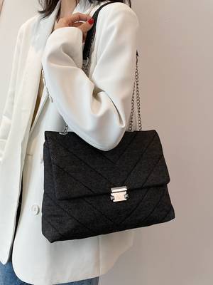 Minimalist Chevron Chain Flap Tote Bag - Women Tote Bags