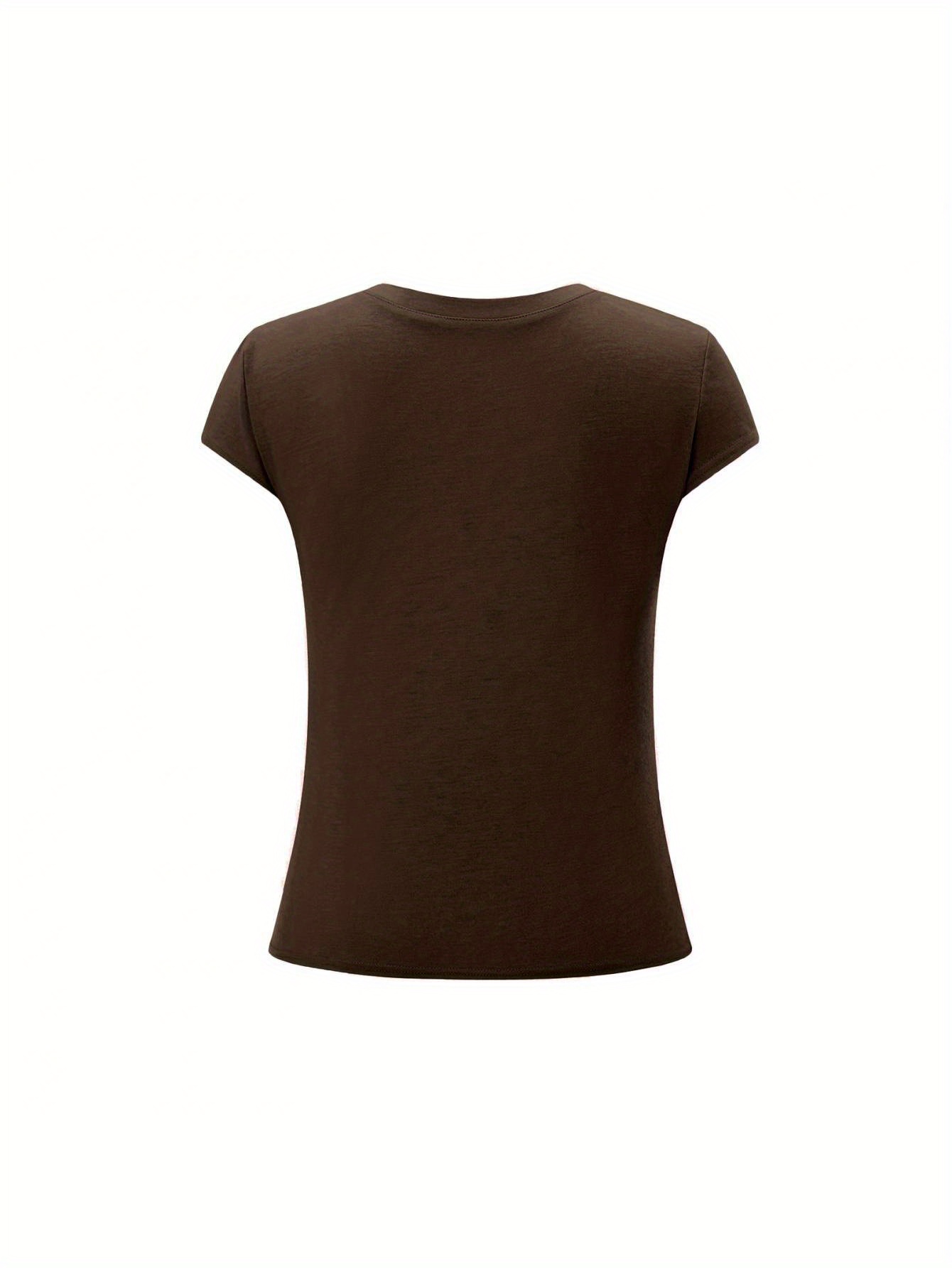 Womens Casual Short Sleeve T-shirt Vintage Printing Round Neck Exposed Navel Slim Fit Tops