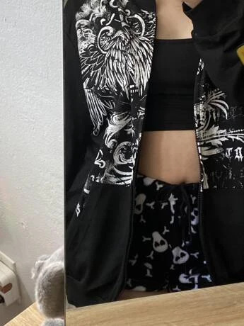 Zipper cardigan hooded European and American style Y2K retro loose version personalized street eagle print women's sweatshirt