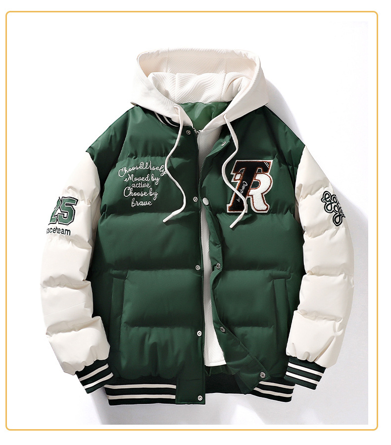 &Men's Embroidered Hooded Varsity Down Jacket