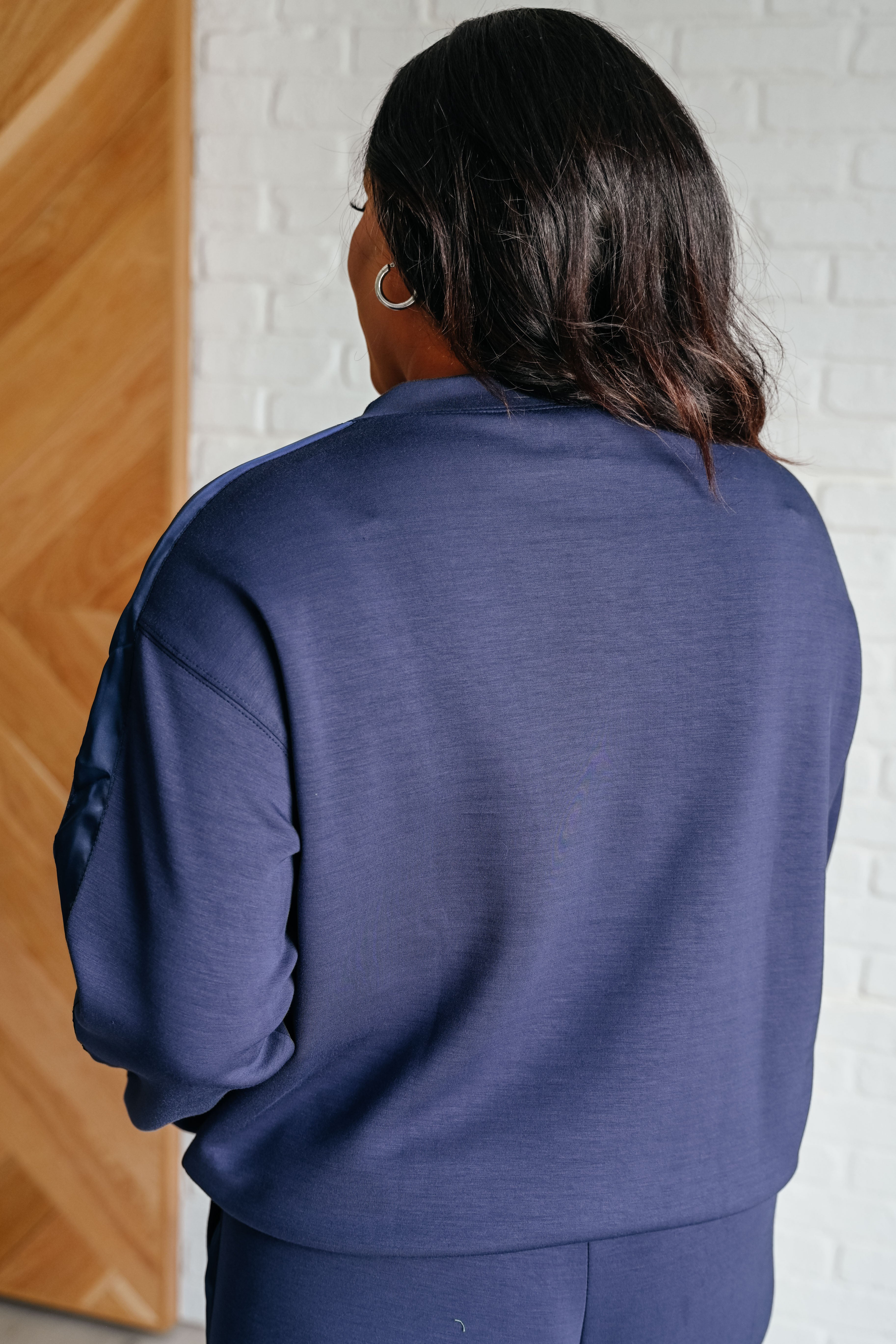 Maxct &Lysa Satin Stripe Pullover in Smoky Navy