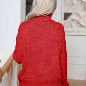 Maxct &Turtleneck Cable-Knit Long Sleeve Sweater