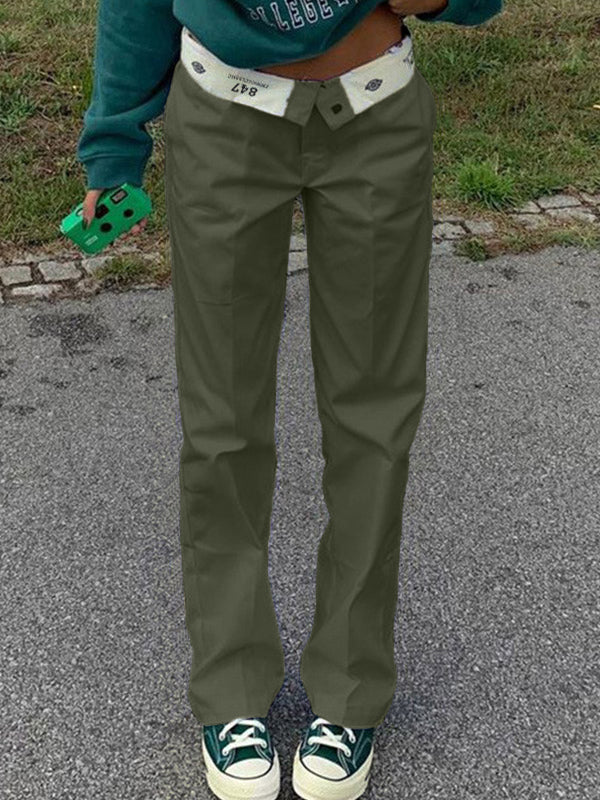 Patchwork Waist Straight Leg Pants Maxct