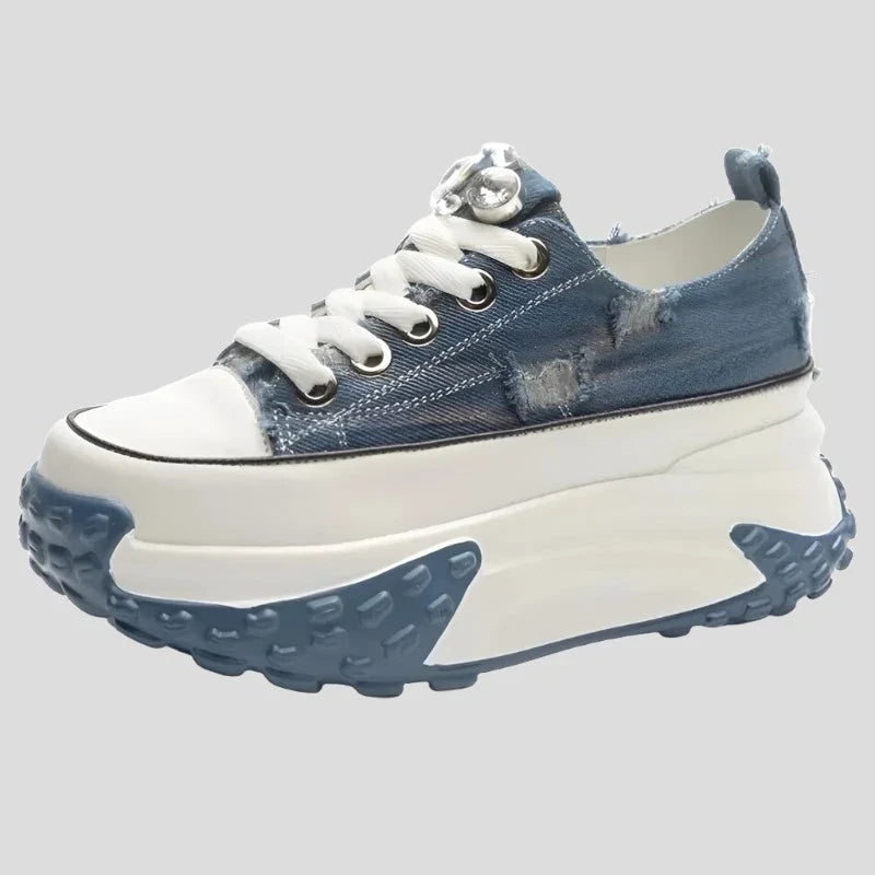 Denim Platform Sneakers with Bling - 6cm Height Women's Maxct