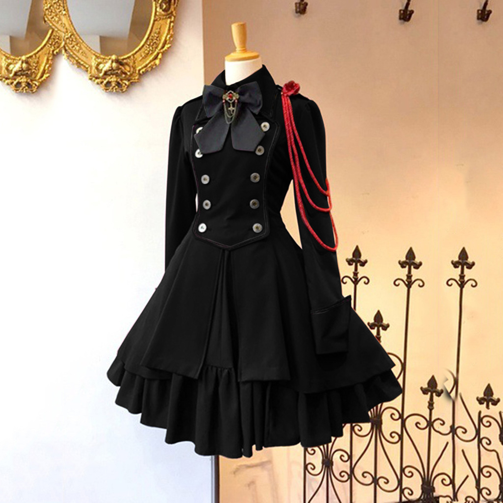 Maxct Medieval Cos Clothing Renaissance Gothic Dress Vintage Bow Ruffled Punk Cosplay Skirt