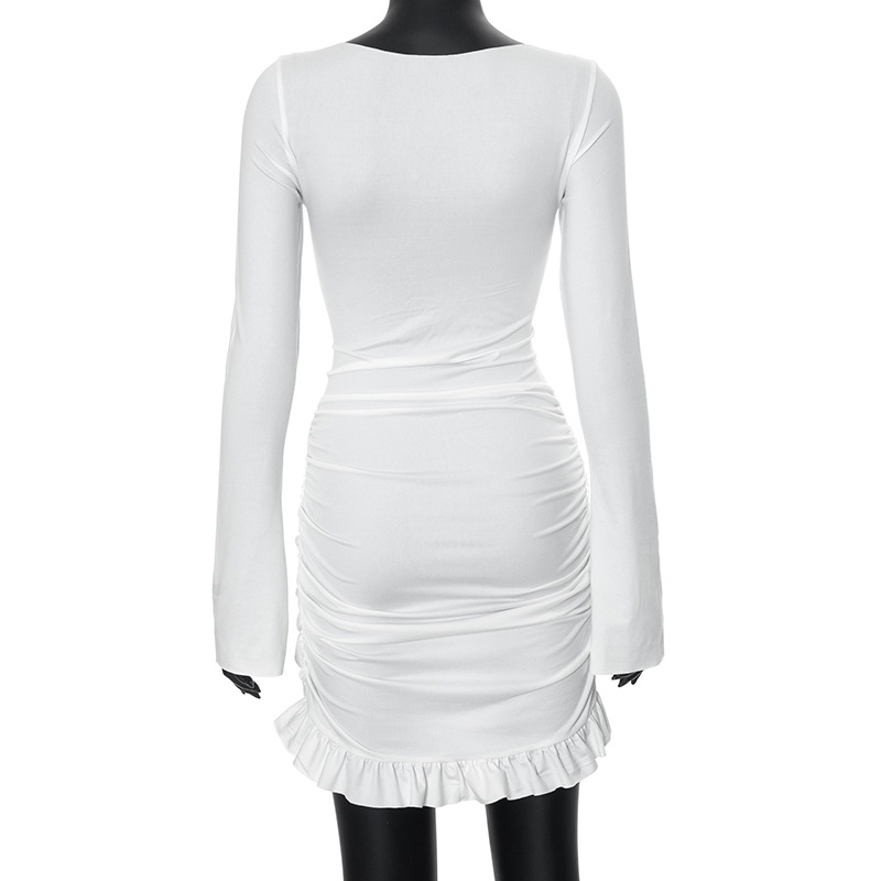 Ruffled Twist Skinny MIni Dress Long Sleeve Patchwork High Waist Party Dress FeY2k Bodycon Dress