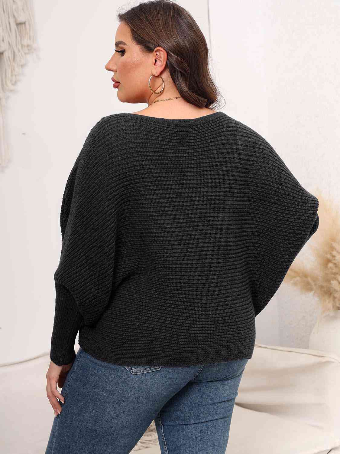 Maxct &Full Size Boat Neck Batwing Sleeve Sweater