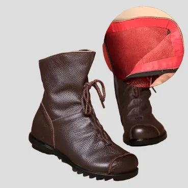 Retro-Style Handmade Black Leather Boots for Women Maxct