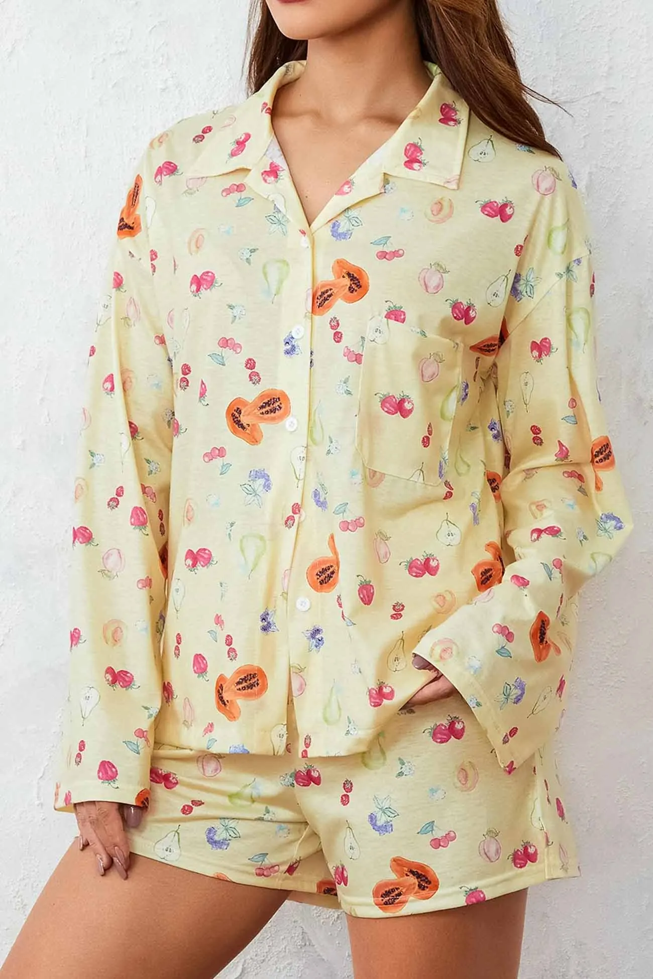 Maxct Printed Long Sleeves Button Shirt Shorts Set