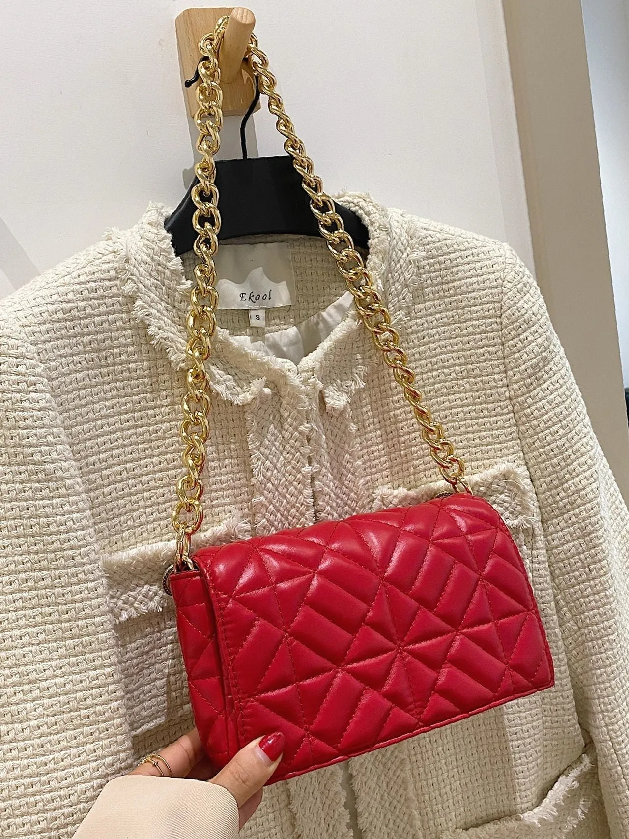 Bag For Love - Minimalist Quilted Flap Square Bag - Women Maxct Bags