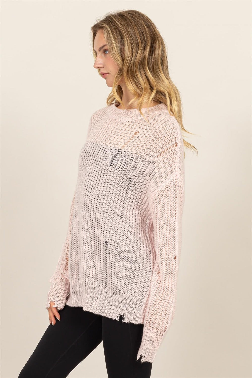 Maxct &HYFVE Distressed Long Sleeve Knit Top